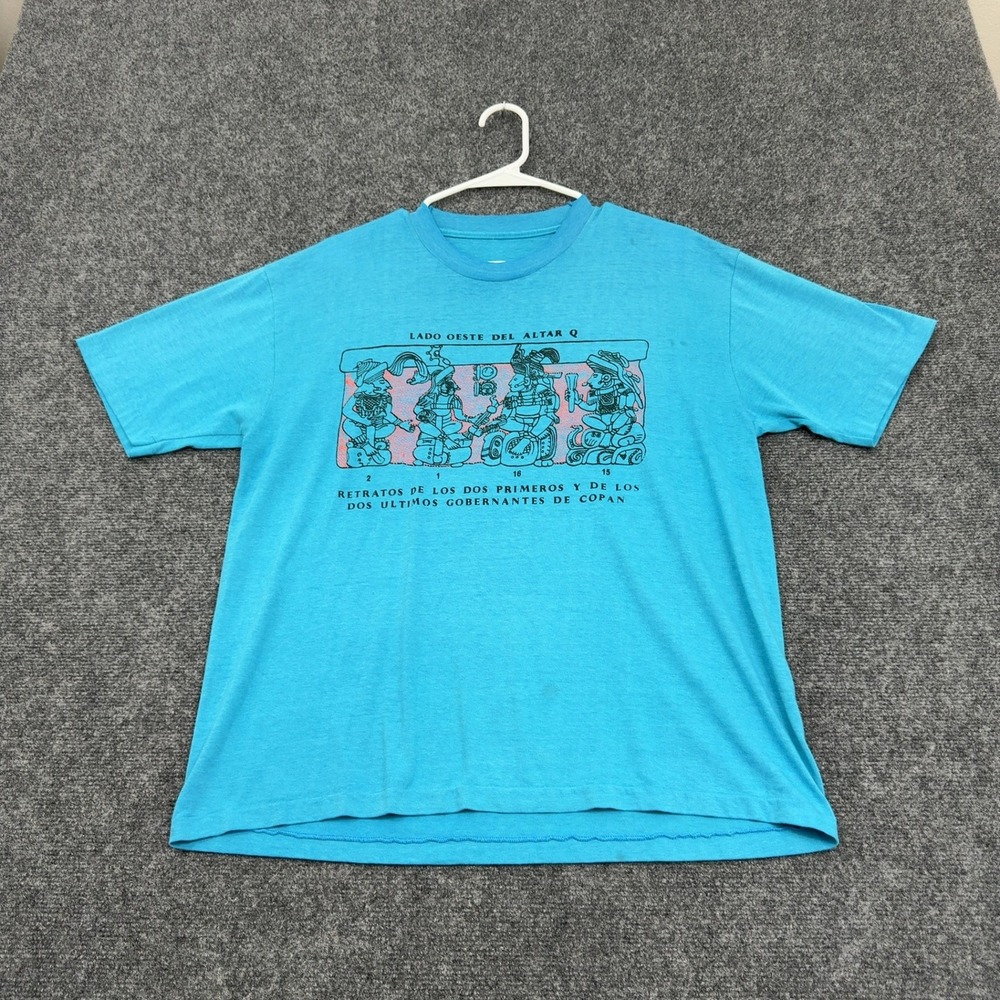 Vintage Copan Altar Q T Shirt Mens L Blue Cotton Blend Graphic Tee Streetwear